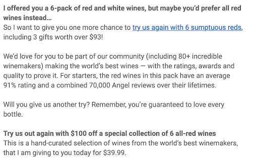 email nurture wine example