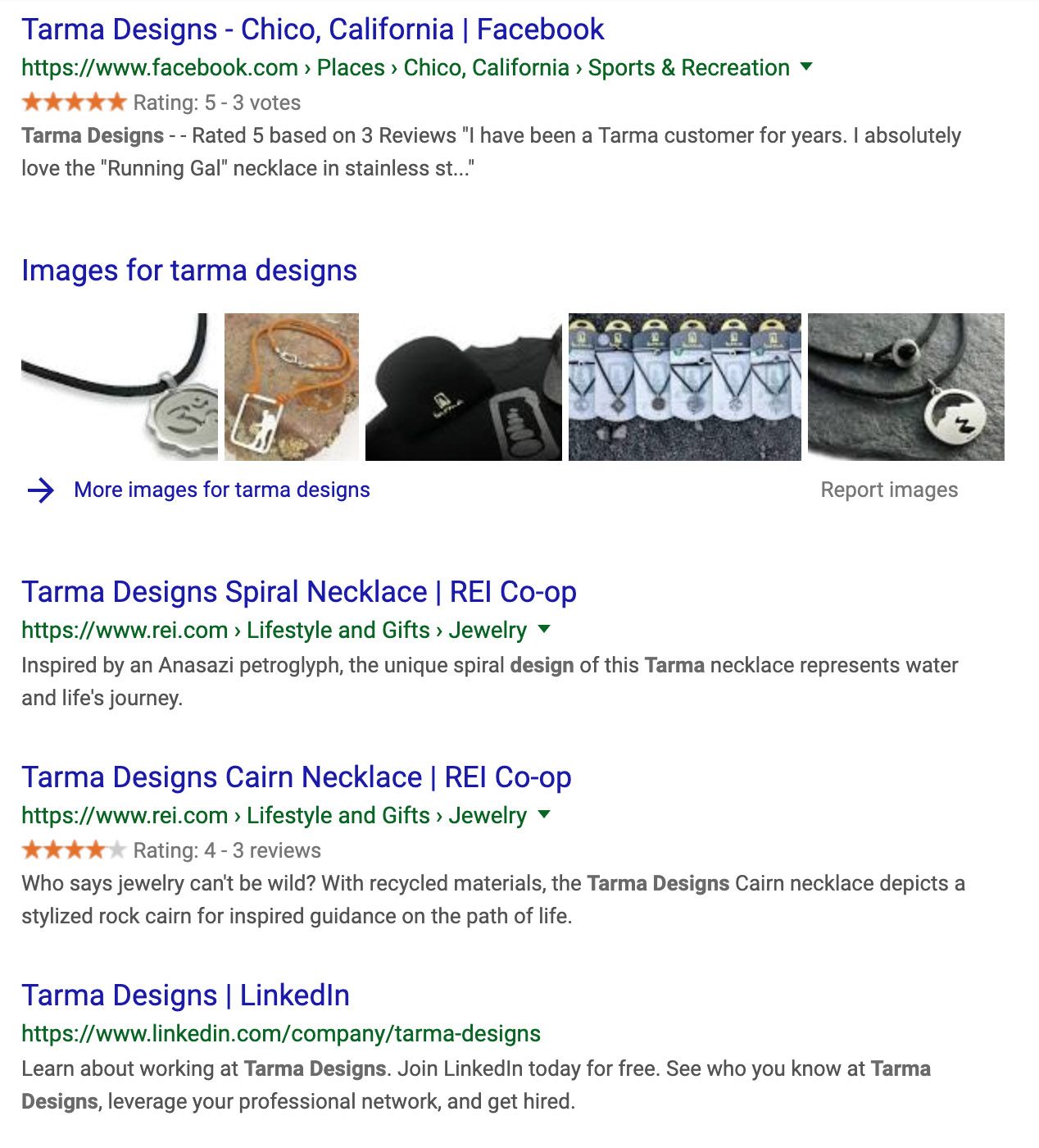 Google search results, keyword Tarma Designs